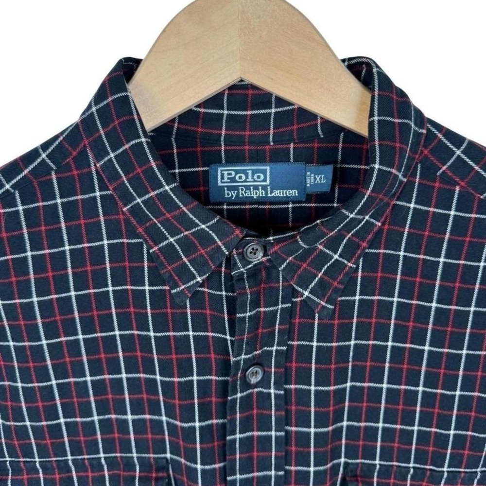 Polo Ralph Lauren Mens XL Plaid Flannel Shirt Long Sleeve  Black Red Check